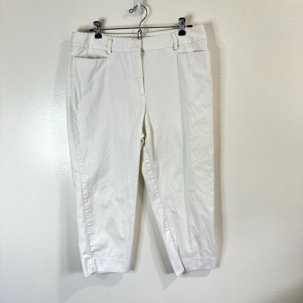 Talbots Heritage White Crop Pants Size 14P Petite Capri Straight High Rise
